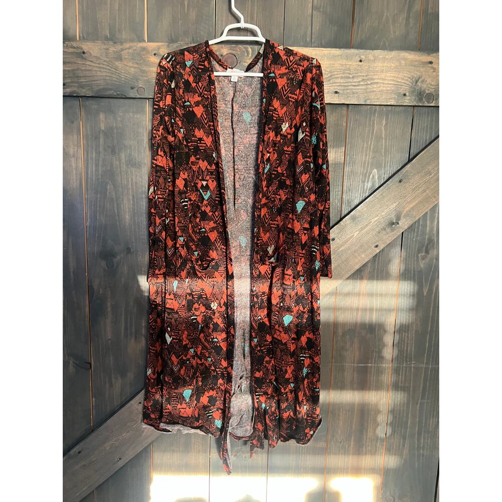 Lularoe Open Cardigan Sweater Womens Extra Large Black Orange Geometric